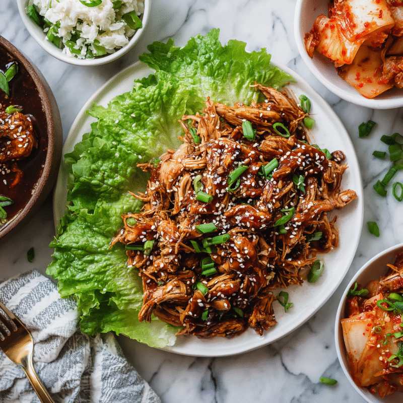 Slow Cooker Korean BBQ Chicken with tender chicken thighs and a rich sauce, perfect for family gatherings and meal prep.
