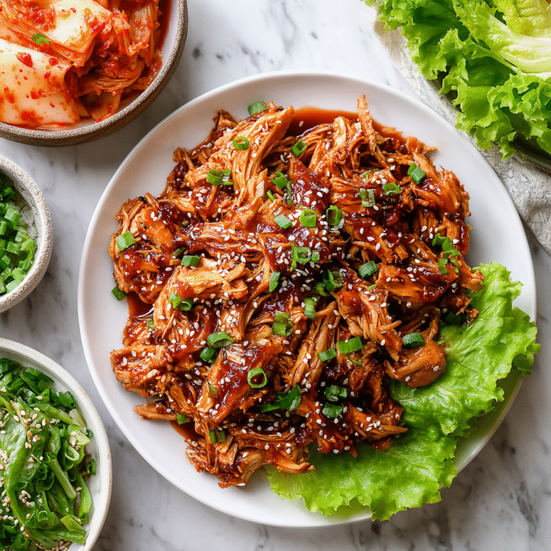 Slow Cooker Korean BBQ Chicken with tender chicken thighs and a rich sauce, perfect for family gatherings and meal prep.