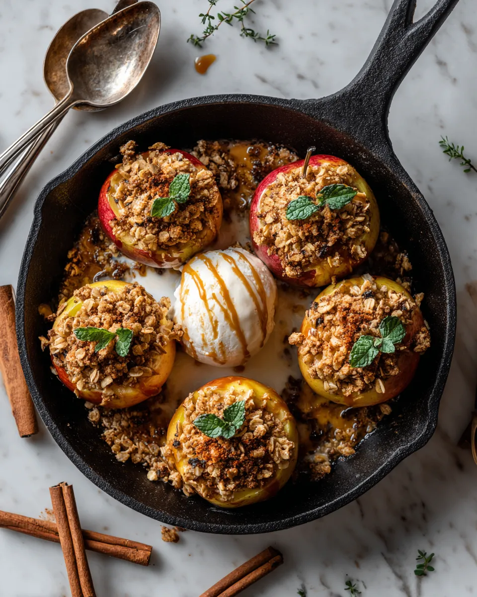 Delicious apple crisp baked apples topped with oats and nuts, perfect for fall desserts.