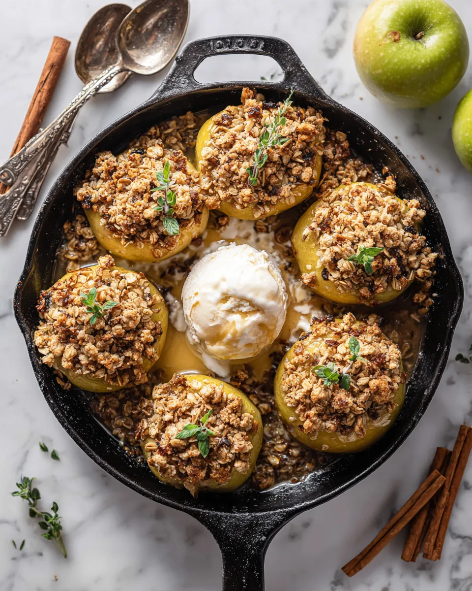 Delicious apple crisp baked apples topped with oats and nuts, perfect for fall desserts.