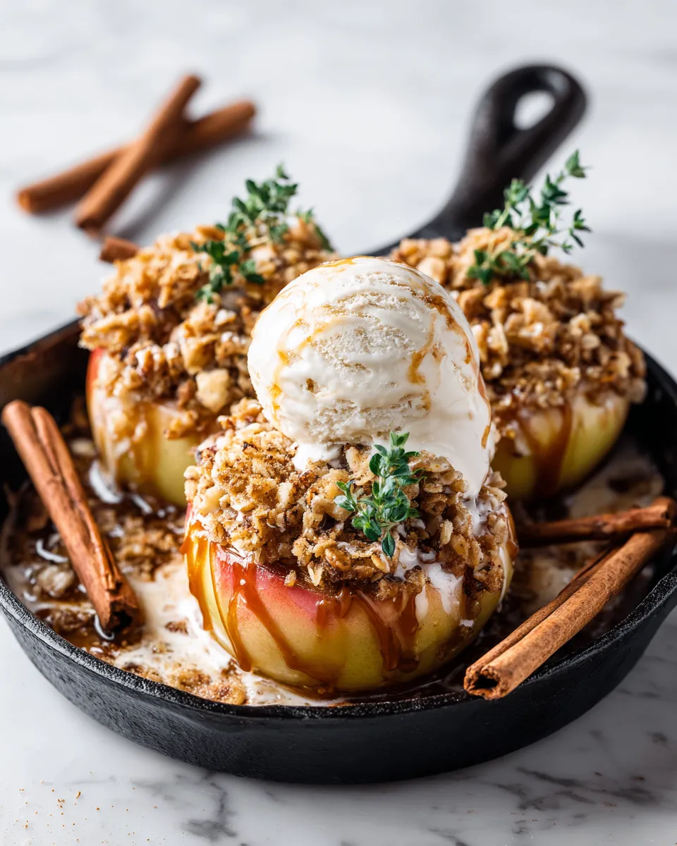 Delicious apple crisp baked apples topped with oats and nuts, perfect for fall desserts.
