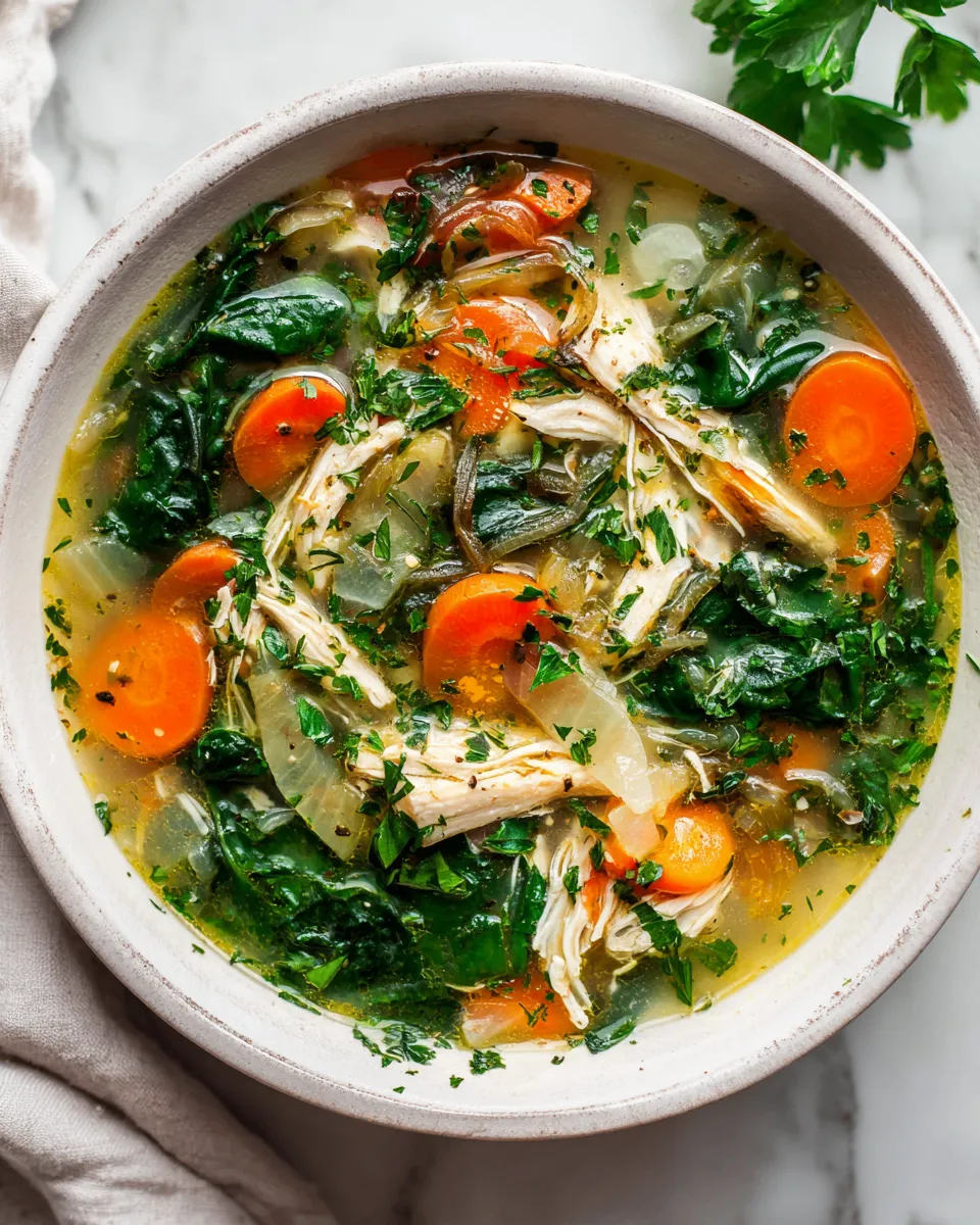 A bowl of heartwarming chicken veggie soup made with fresh ingredients, perfect for fall gatherings, nourishing, and cozy dish.