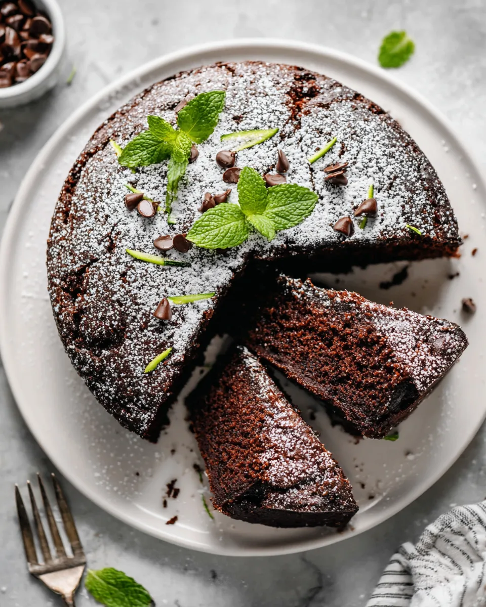 Delicious chocolate zucchini cake with rich chocolate flavor, perfect for holiday gatherings and using up garden zucchini.