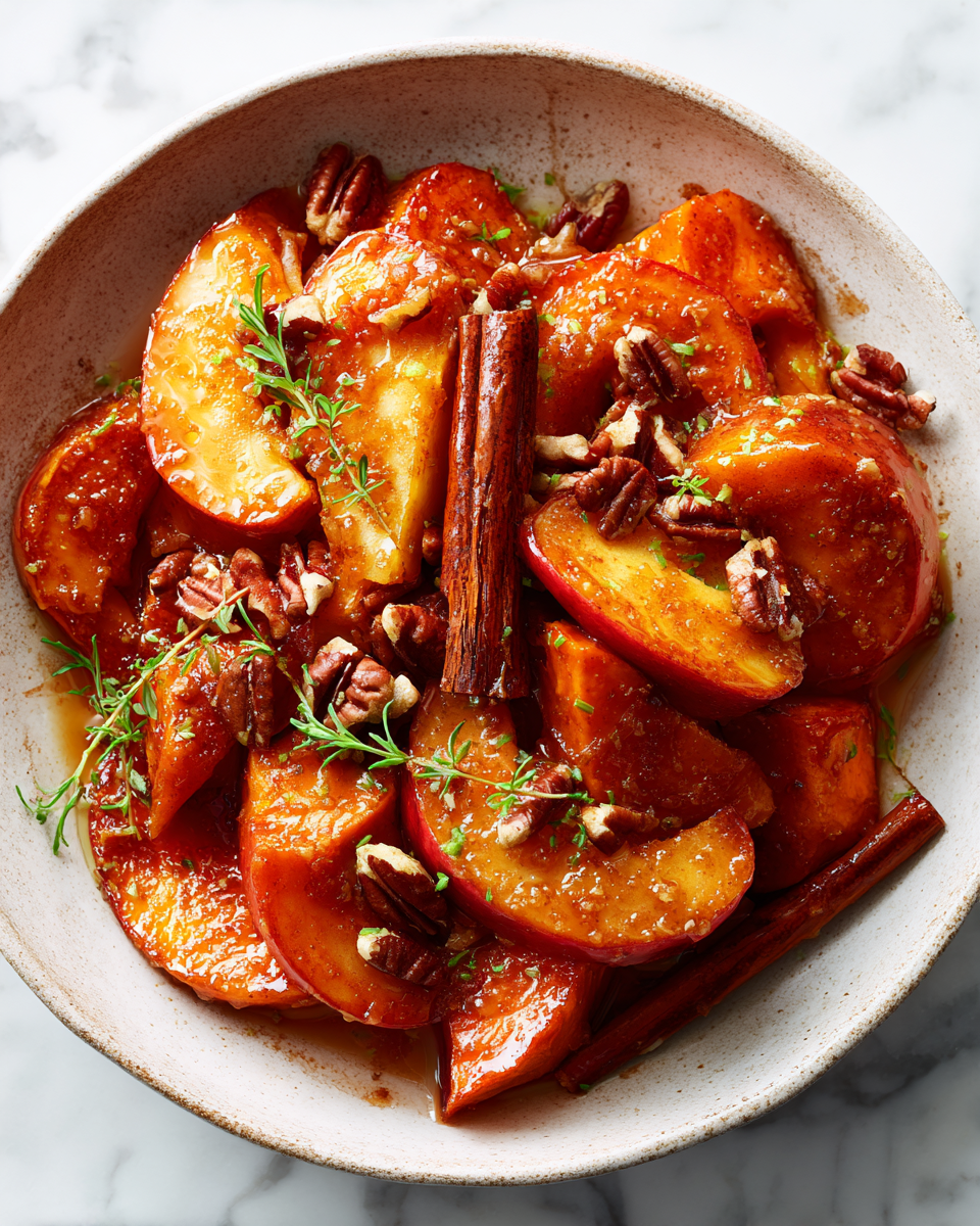 Cinnamon Roasted Sweet Potatoes and Apples showcase seasonal flavors with a warm, comforting aroma, perfect for holiday gatherings.