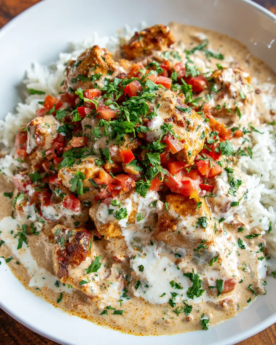 Crockpot creamy coconut chicken tikka masala with spices and tender chicken, a perfect holiday recipe for gatherings.