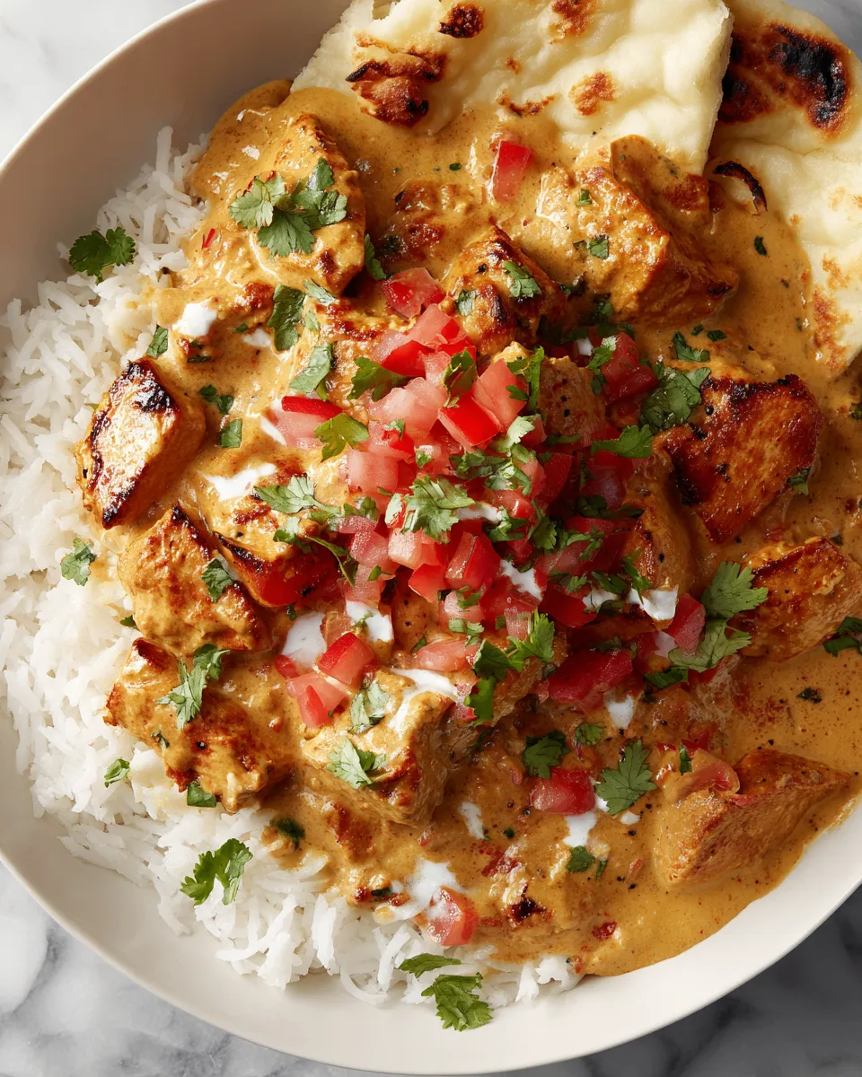Crockpot creamy coconut chicken tikka masala with spices and tender chicken, a perfect holiday recipe for gatherings.