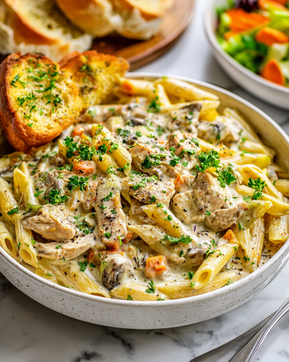 Creamy Philadelphia Chicken Pasta with tender chicken and creamy sauce, ideal for easy weeknight dinners, Thanksgiving, and Christmas gatherings