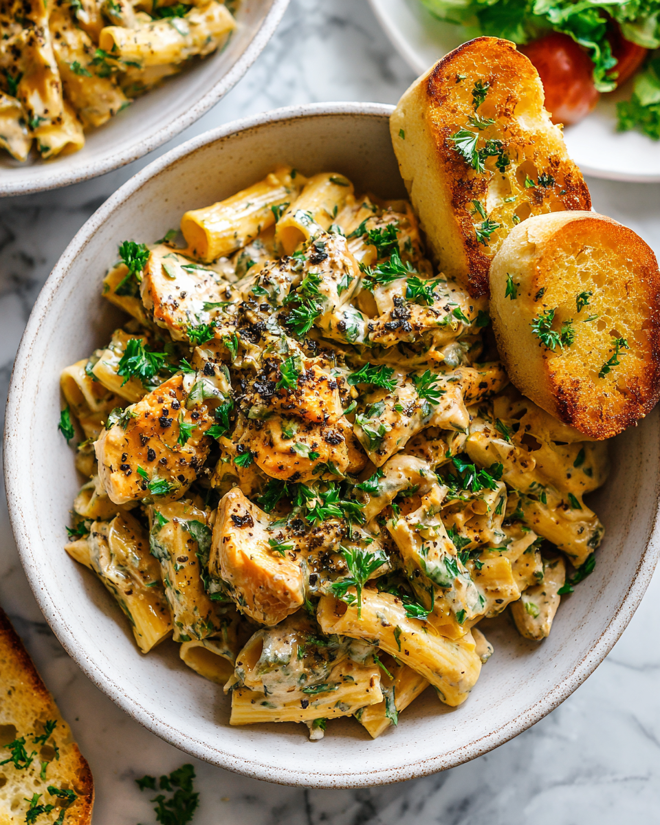 Creamy Philadelphia Chicken Pasta with tender chicken and creamy sauce, ideal for easy weeknight dinners, Thanksgiving, and Christmas gatherings