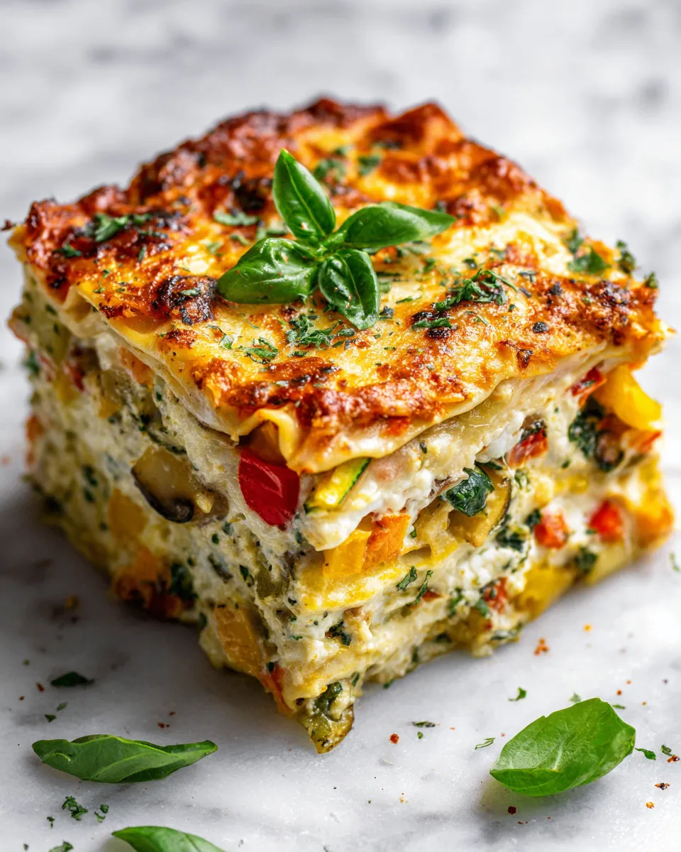 Hearty Baked Italian Vegetable Lasagna with layers of noodles, vegetables, and cheese, perfect comfort food for gatherings.