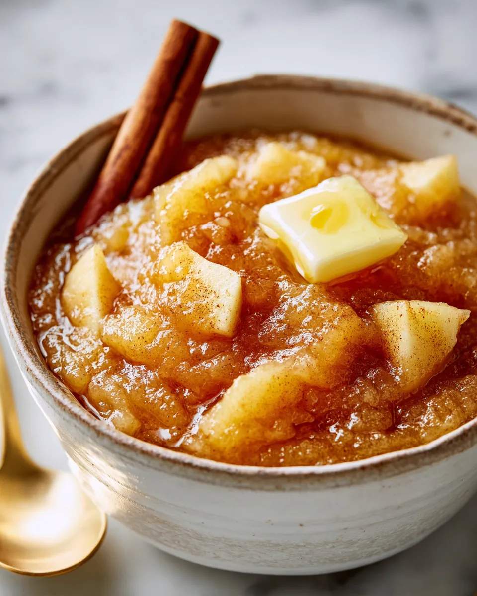 Delicious Hot Buttered Apple Sauce with Cinnamon and Nutmeg, perfect for autumn gatherings and holiday feasts.