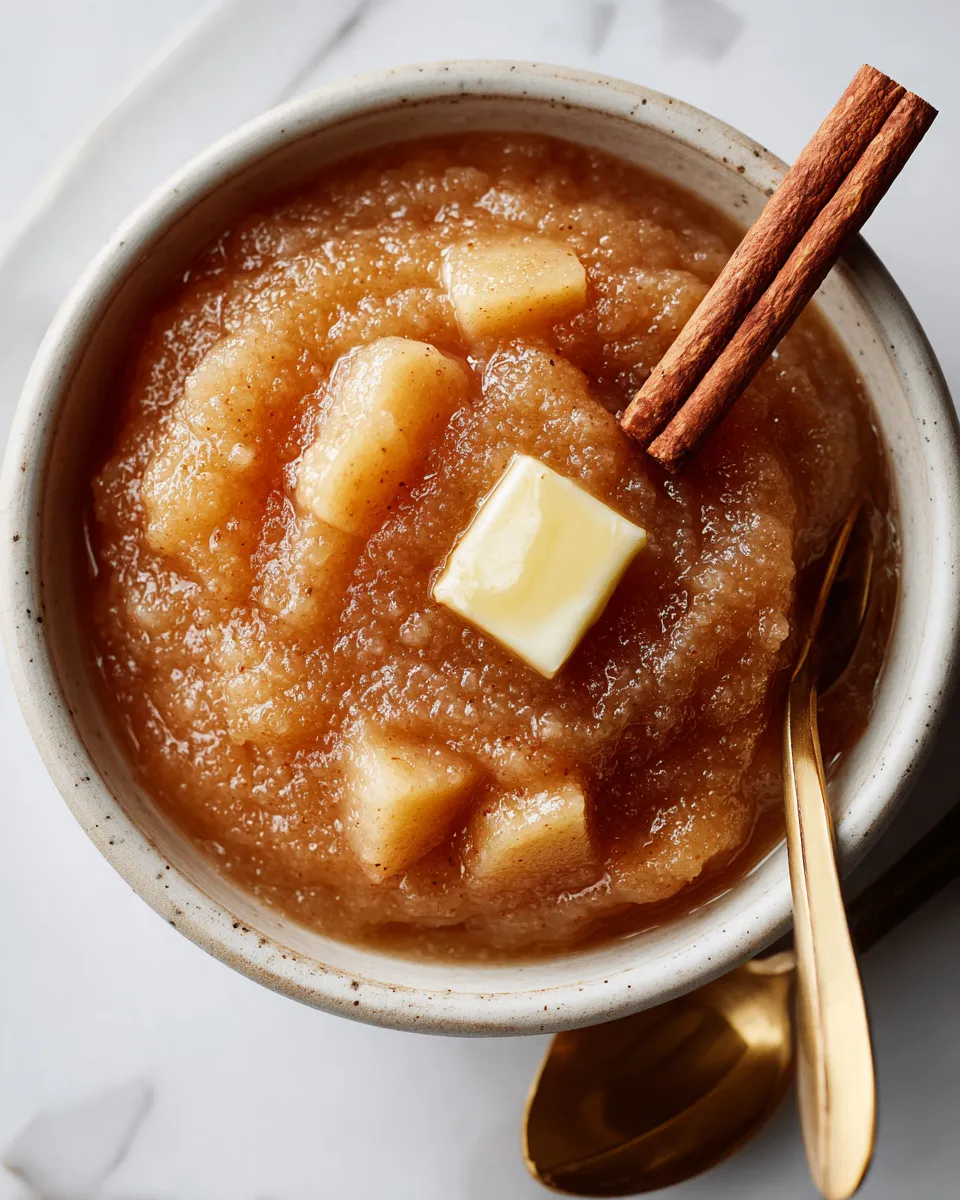 Delicious Hot Buttered Apple Sauce with Cinnamon and Nutmeg, perfect for autumn gatherings and holiday feasts.