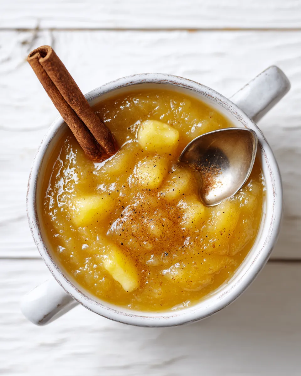 Delicious Hot Buttered Apple Sauce with Cinnamon and Nutmeg, perfect for autumn gatherings and holiday feasts.