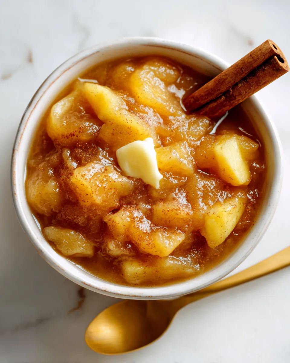 Delicious Hot Buttered Apple Sauce with Cinnamon and Nutmeg, perfect for autumn gatherings and holiday feasts.