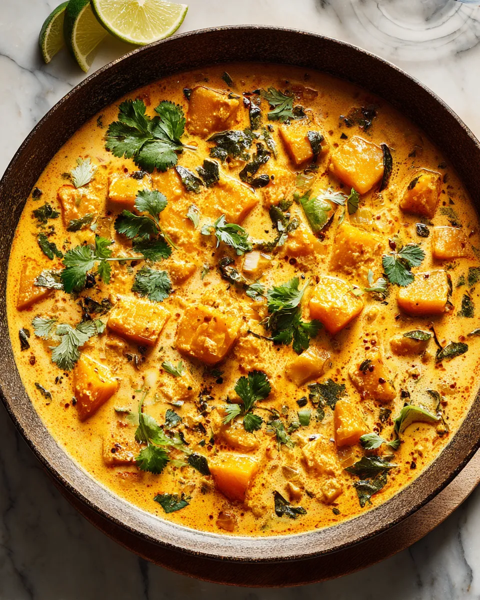 Indian Pumpkin Curry combining sweet pumpkin and spices in a hearty vegetarian dish, perfect for festive gatherings