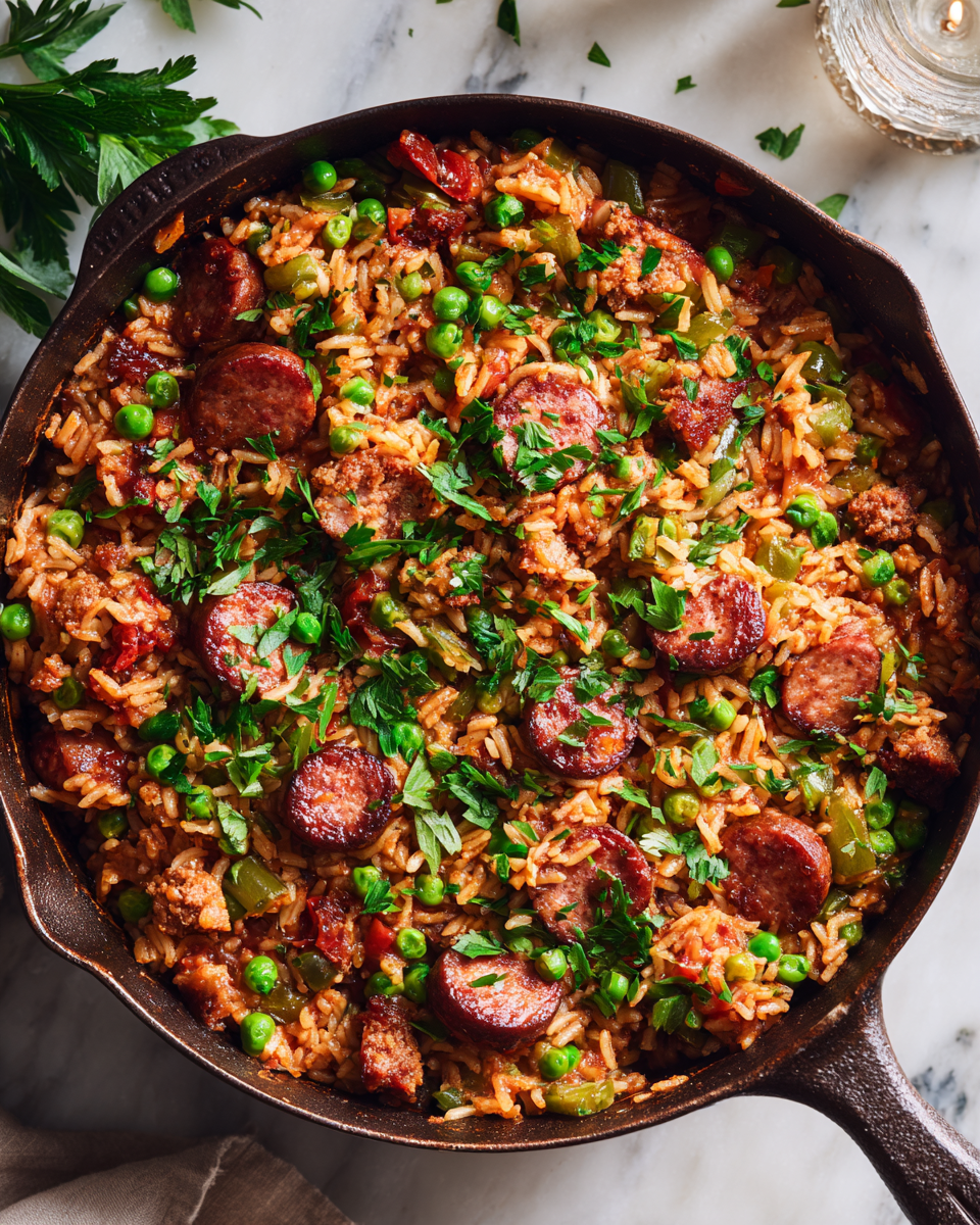 One-Pot Sausage and Rice for Cozy Nights One-Pot Sausage and Rice dish, perfect for easy family dinners, featuring Italian sausage, rice, and vegetables, ready in just 40 minutes.