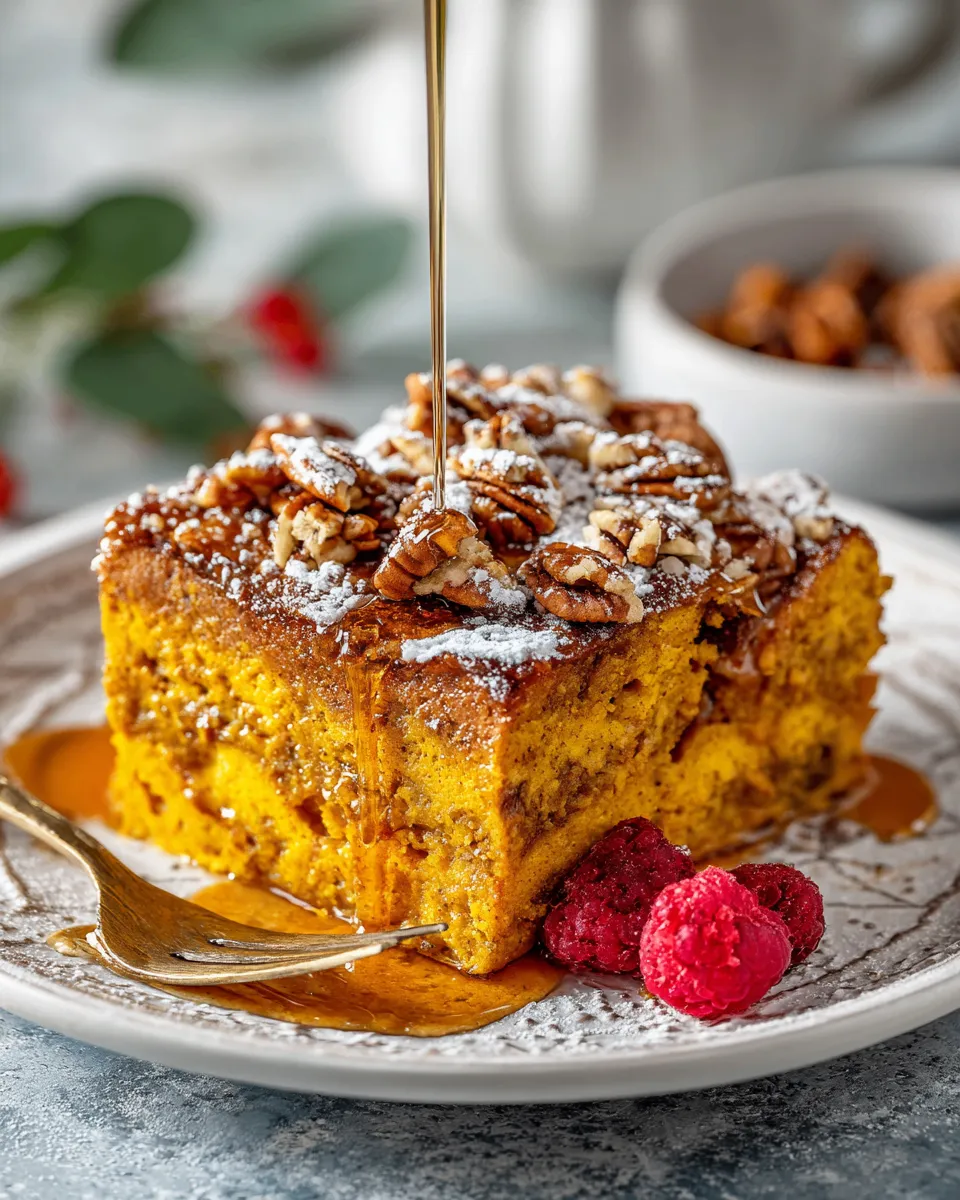Overnight Pumpkin French Toast Casserole recipe with creamy pumpkin flavor and warm spices, ideal for brunch.