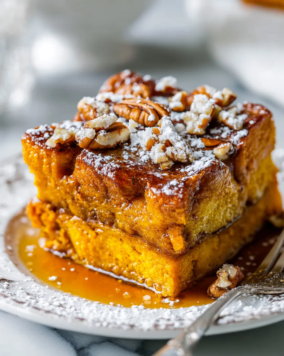 Overnight Pumpkin French Toast Casserole recipe with creamy pumpkin flavor and warm spices, ideal for brunch.