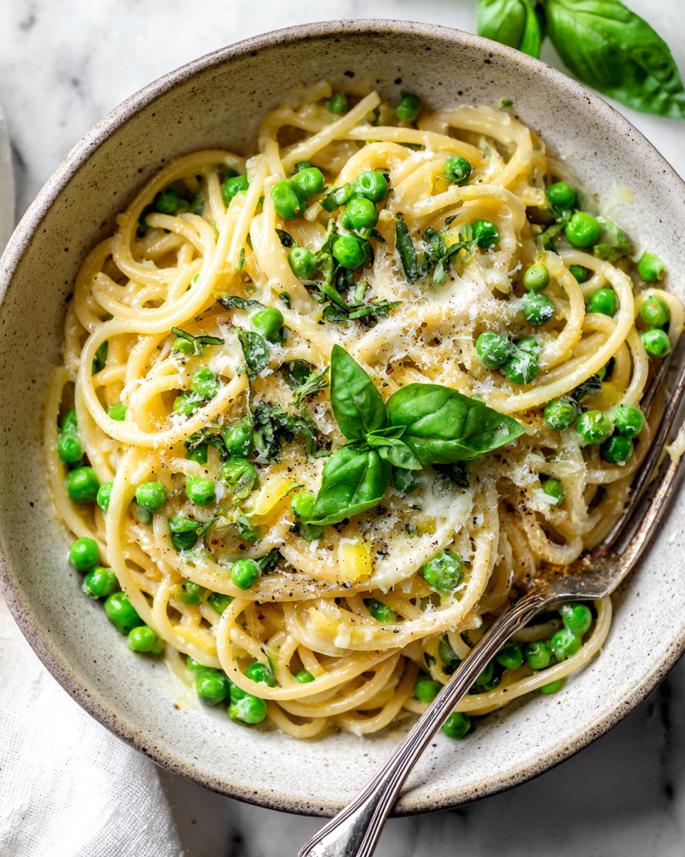 A comforting bowl of Pasta e Piselli with peas and pasta, showcasing fall flavors in a quick stovetop dish.