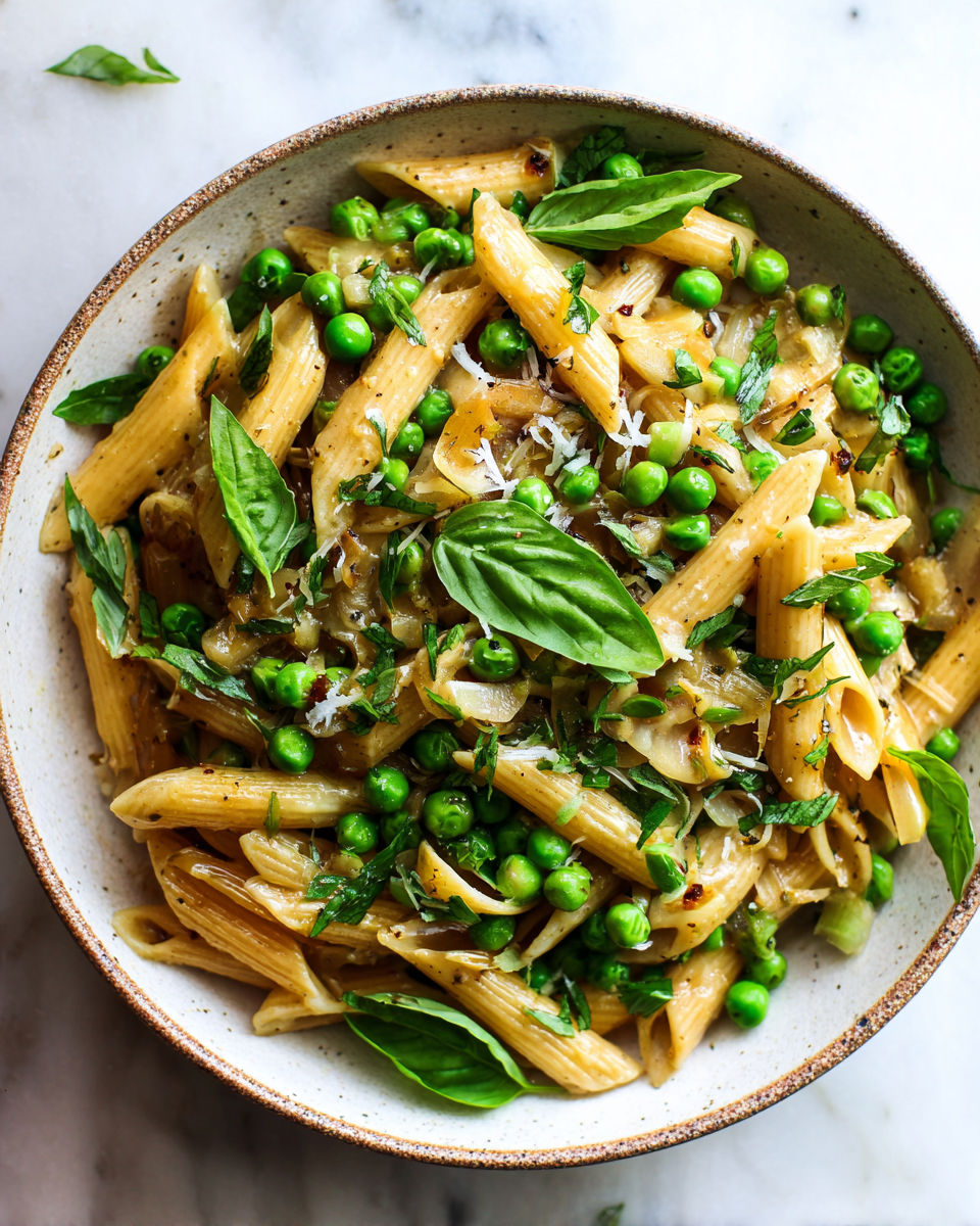 A comforting bowl of Pasta e Piselli with peas and pasta, showcasing fall flavors in a quick stovetop dish.