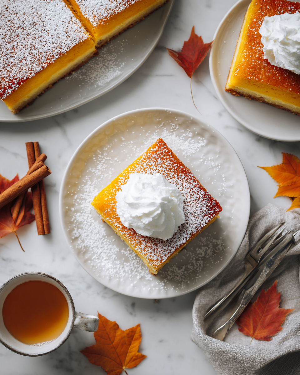 Delicious Pumpkin Magic Custard Cake with three magical layers