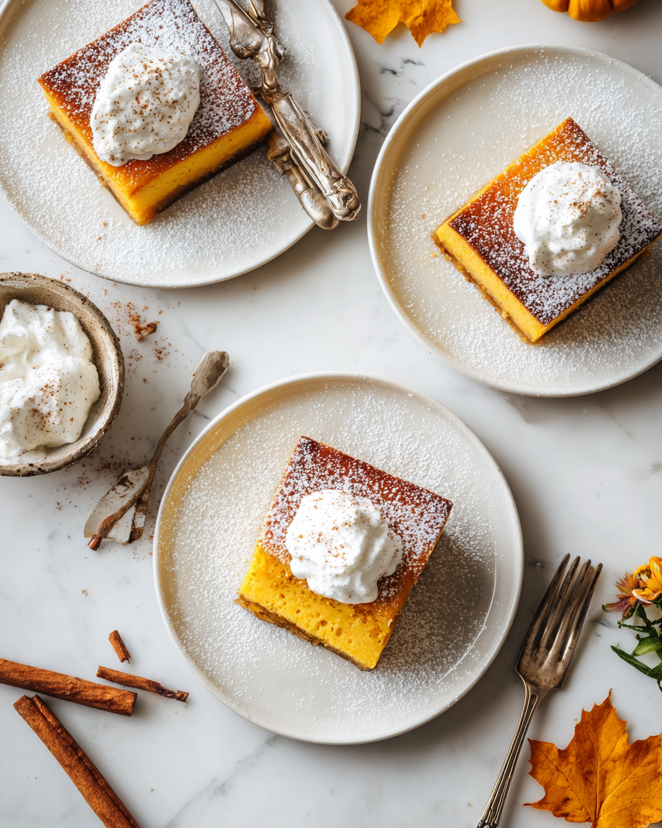 Delicious Pumpkin Magic Custard Cake with three magical layers