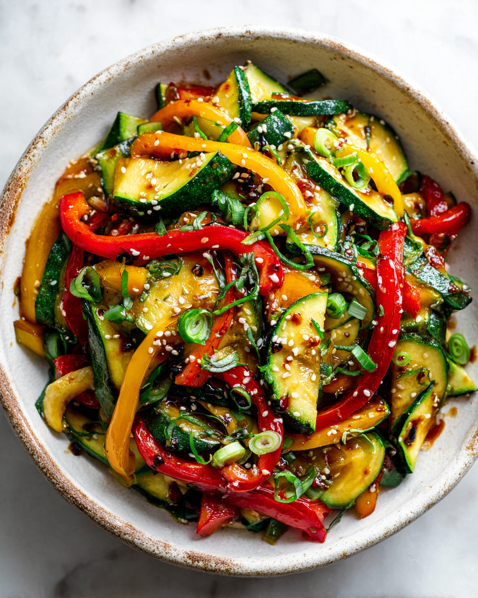 Quick zucchini stir-fry with bell peppers and garlic