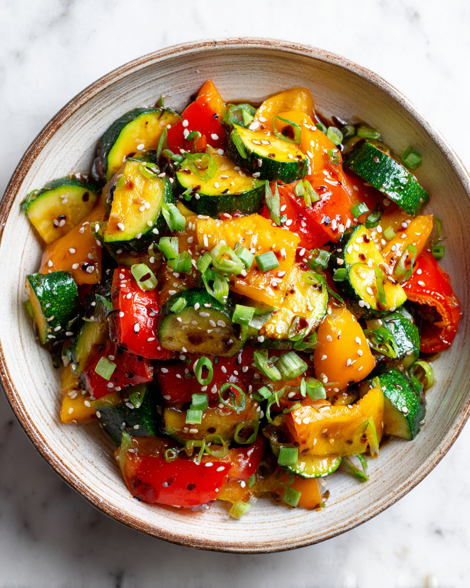 Quick zucchini stir-fry with bell peppers and garlic