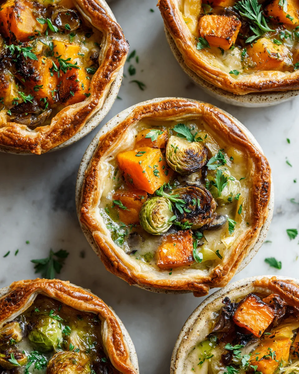 Roasted Autumn Vegetable Pot Pies filled with seasonal veggies, perfect for cozy holiday dinners and packed with flavor.