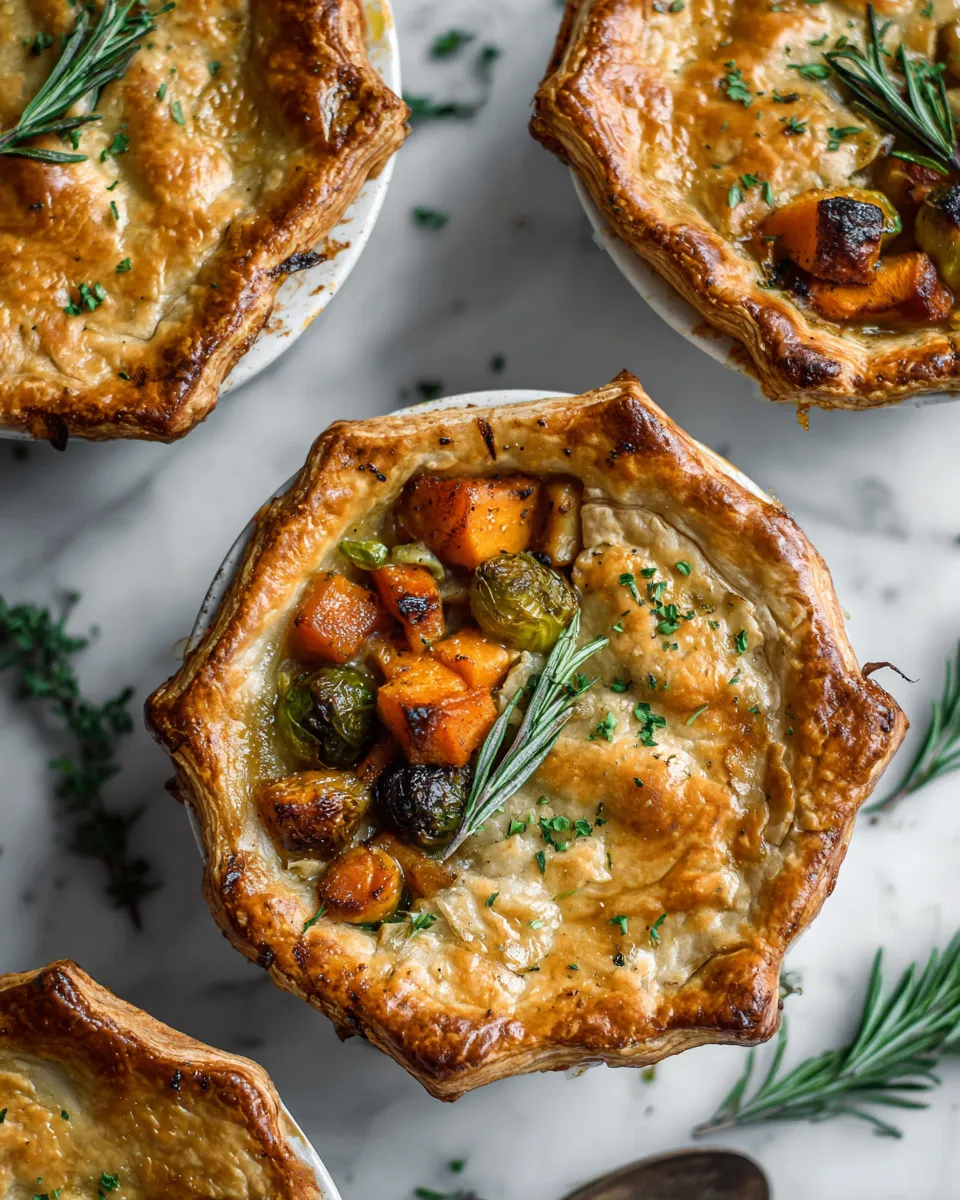 Roasted Autumn Vegetable Pot Pies filled with seasonal veggies, perfect for cozy holiday dinners and packed with flavor.