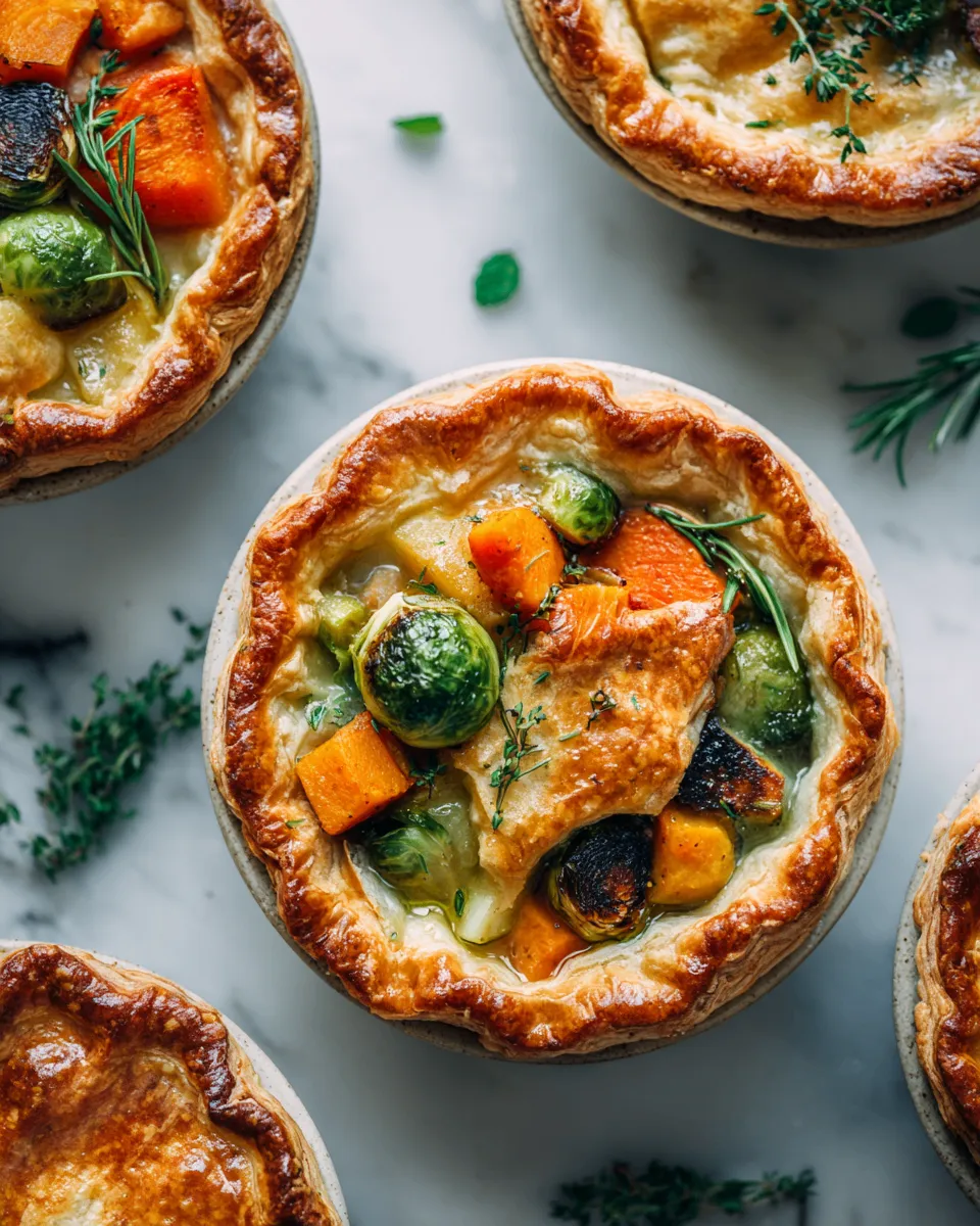 Roasted Autumn Vegetable Pot Pies filled with seasonal veggies, perfect for cozy holiday dinners and packed with flavor.