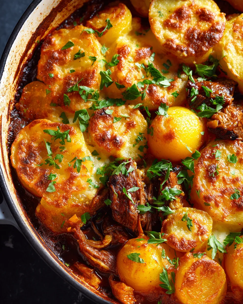 Delicious slow-cooked Lancashire hotpot topped with crispy potatoes, perfect for chilly evenings and cozy family meals.
