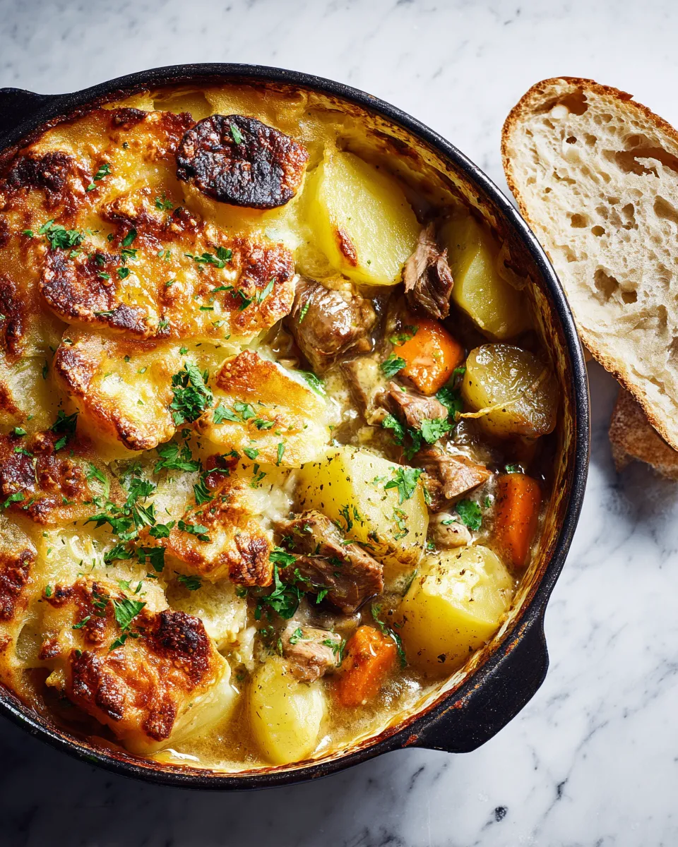 Delicious slow-cooked Lancashire hotpot topped with crispy potatoes, perfect for chilly evenings and cozy family meals.