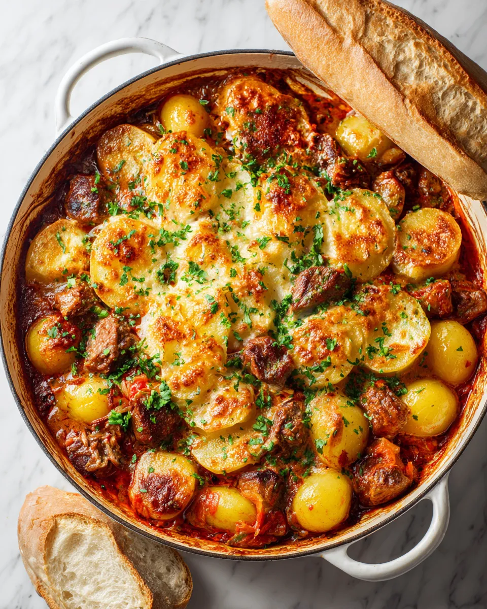 Delicious slow-cooked Lancashire hotpot topped with crispy potatoes, perfect for chilly evenings and cozy family meals.