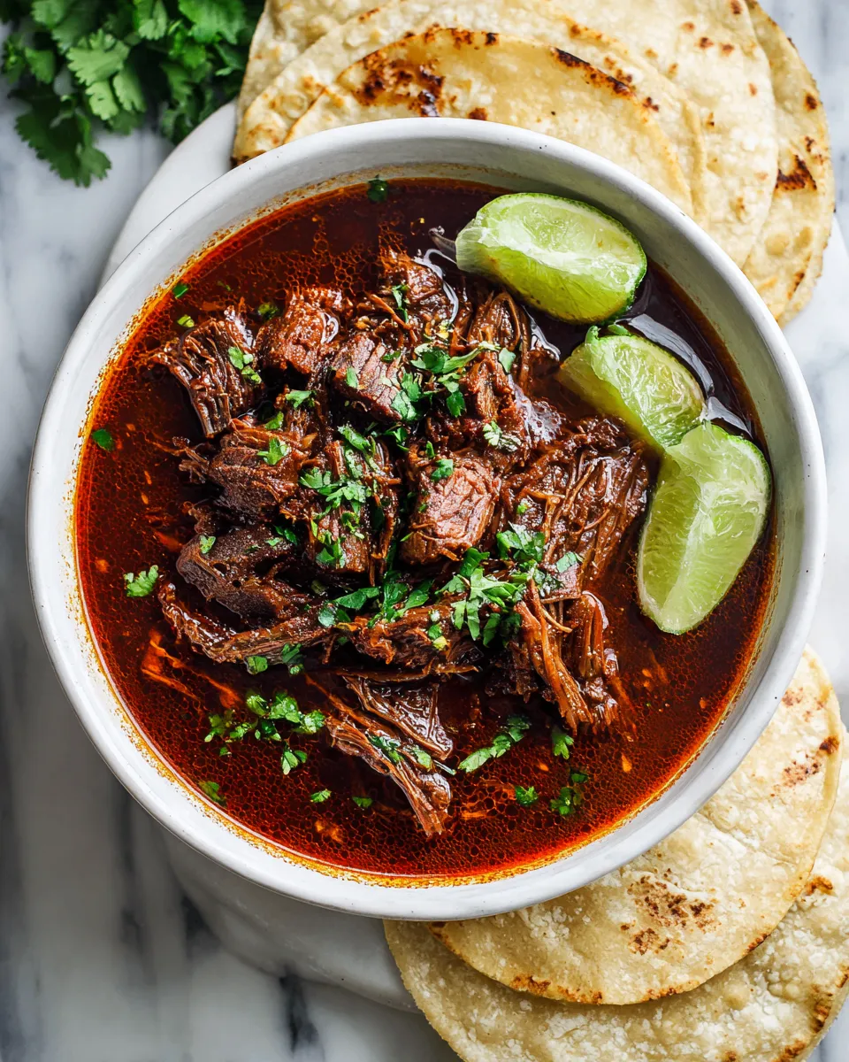 Slow-Cooked Spicy Mexican Birria with tender beef and vibrant spices - a delicious holiday dish.