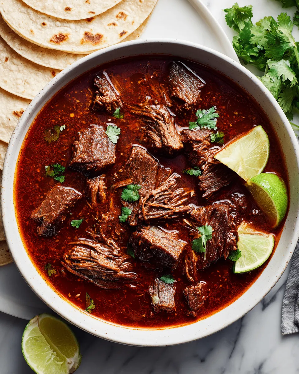 Slow-Cooked Spicy Mexican Birria with tender beef and vibrant spices - a delicious holiday dish.