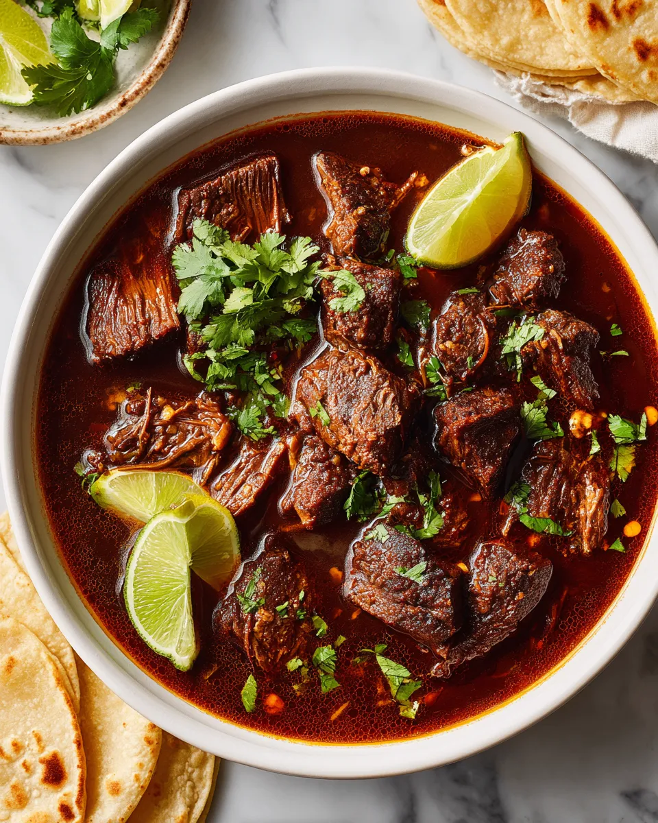 Slow-Cooked Spicy Mexican Birria with tender beef and vibrant spices - a delicious holiday dish.