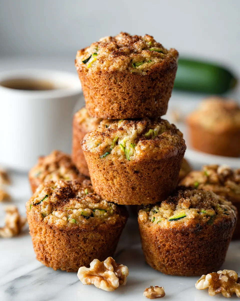 Moist Zucchini Coffee Cake Muffins topped with warm spices, ideal for holiday gatherings, quick recipe, homemade, breakfast or snack