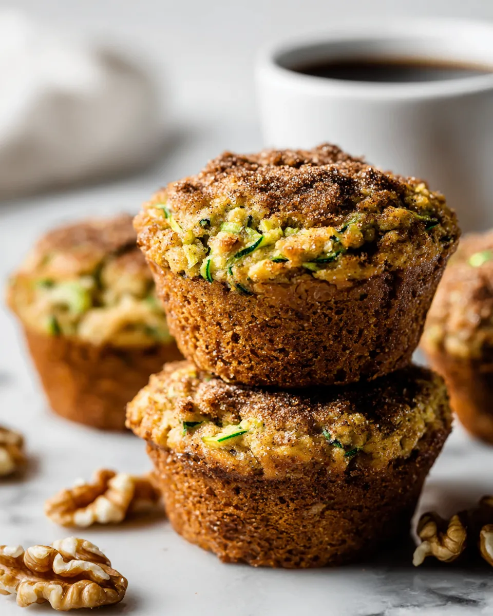 Moist Zucchini Coffee Cake Muffins topped with warm spices, ideal for holiday gatherings, quick recipe, homemade, breakfast or snack