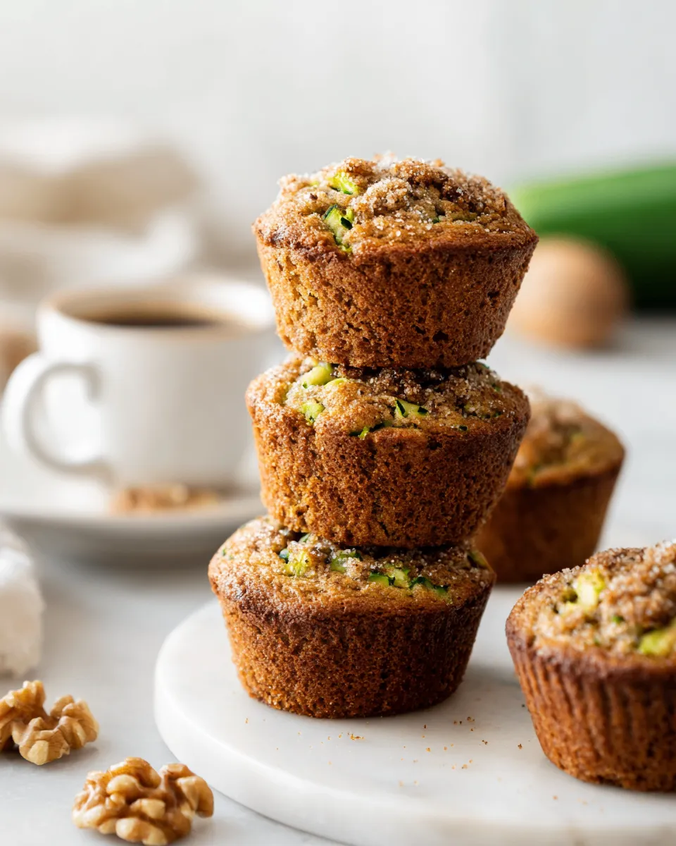 Moist Zucchini Coffee Cake Muffins topped with warm spices, ideal for holiday gatherings, quick recipe, homemade, breakfast or snack