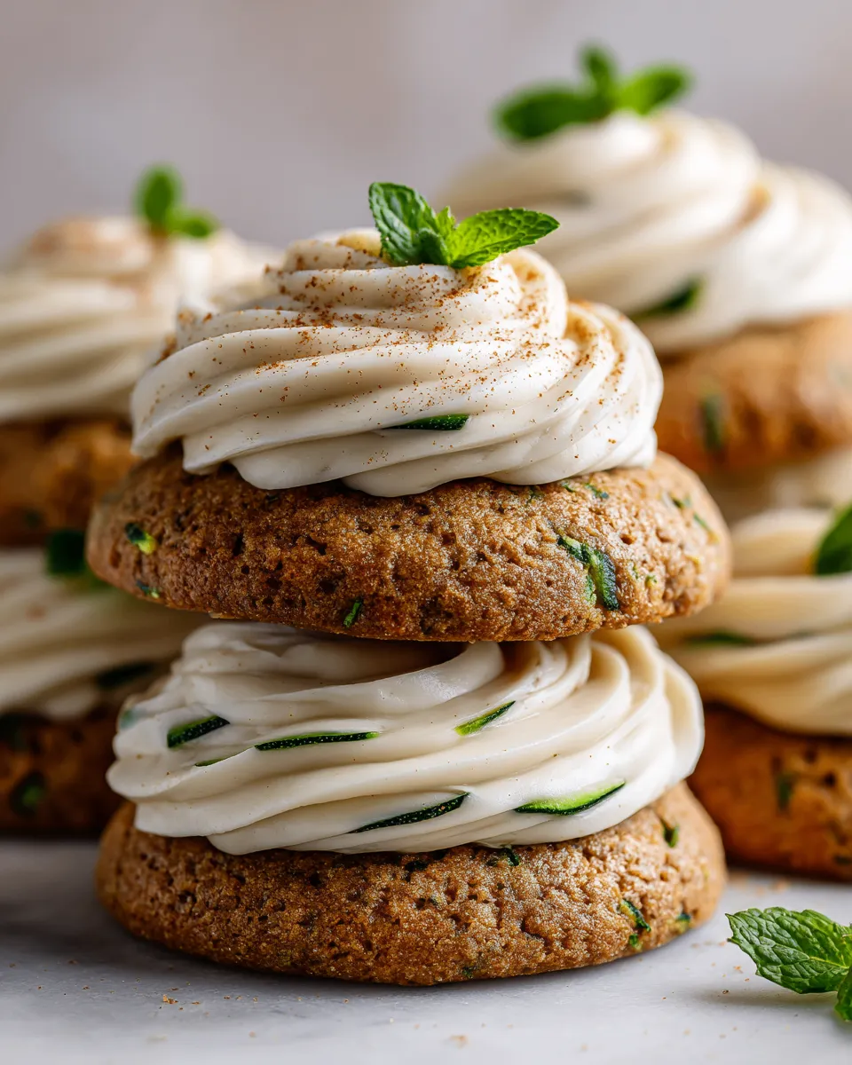 Soft and flavorful zucchini cookies with cream cheese frosting, perfect holiday treat, easy to make and enjoy with friends and family.