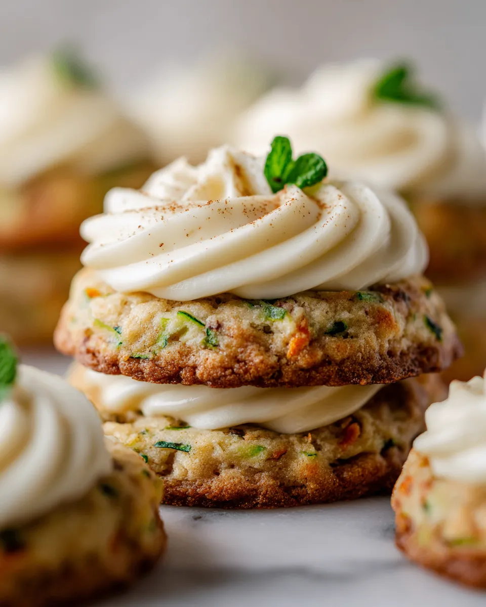 Soft and flavorful zucchini cookies with cream cheese frosting, perfect holiday treat, easy to make and enjoy with friends and family.