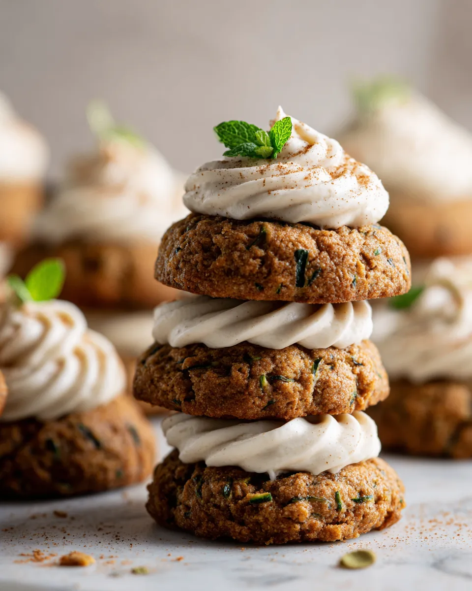 Soft and flavorful zucchini cookies with cream cheese frosting, perfect holiday treat, easy to make and enjoy with friends and family.