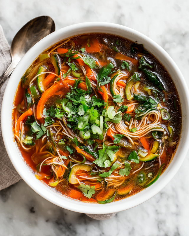 Quick and hearty 10-minute vegetable noodle soup packed with vibrant vegetables and comforting broth, perfect for busy weeknights.