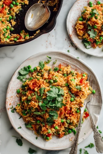 Colorful Nando's-inspired Spicy Rice ready to serve, perfect for holiday gatherings, nourishing and flavorful dish, easy stovetop recipe.