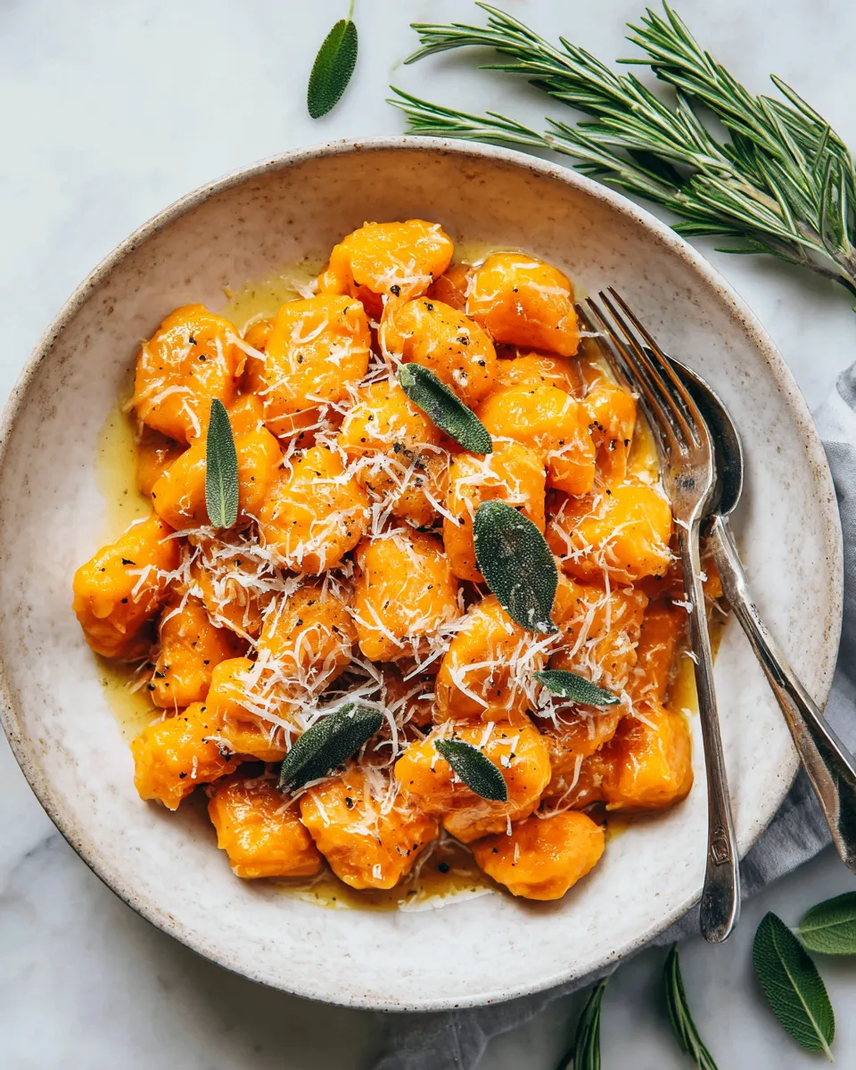 Homemade sweet potato gnocchi with Parmesan cheese, pan-fried until golden, perfect for autumn meals.