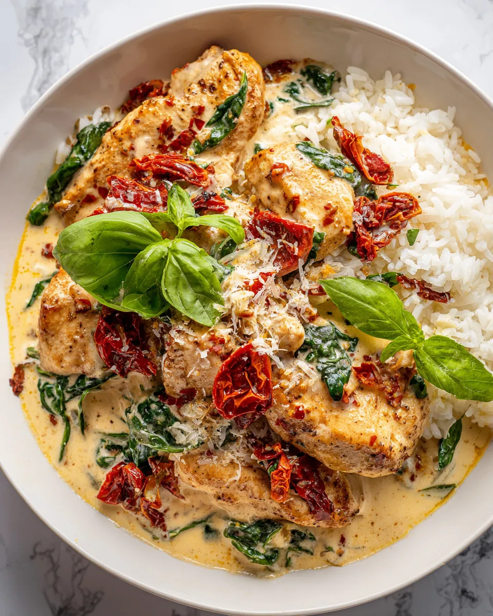 Delicious Marry-Me Chicken with creamy sauce and sun-dried tomatoes, perfect for festive dinners.