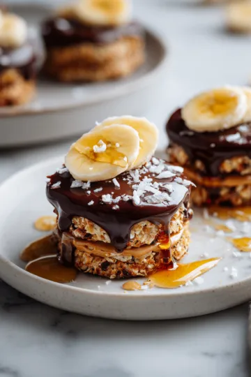 Delicious no-bake chocolate rice cakes topped with creamy peanut butter, perfect for holiday gatherings and snack platters.