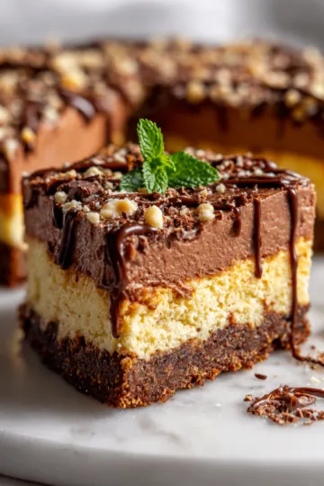 Overnight Weetabix Cheesecake with Nutella topping, no-bake dessert for holidays