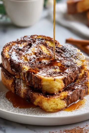 Chocolate Swirl Custard Toast featuring rich chocolate and creamy custard, perfect for holiday breakfasts, easy recipe, quick to prepare, festive brunch