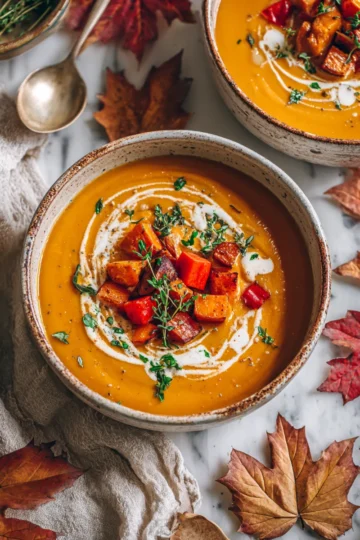 Creamy roasted vegetable soup made with seasonal ingredients for a cozy holiday meal. Perfect for chilly days with rich flavors.